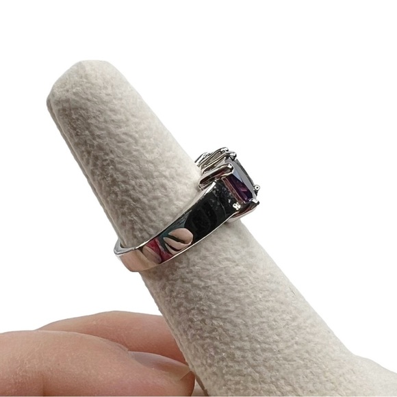Emerald Cut Glass Stone Multicolored Rainbow Silver Tone Ring - Picture 7 of 9